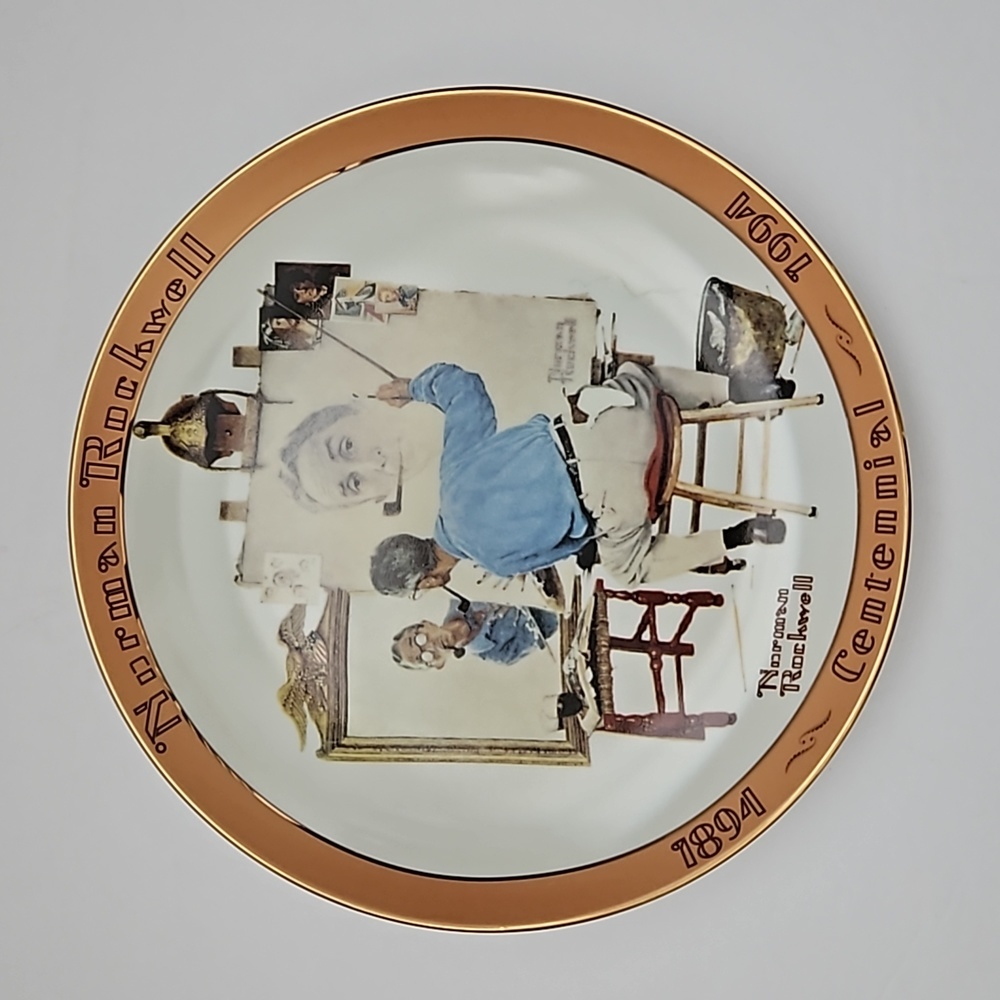 The Bradford Exchange Triple Self Portrait Norman Rockwell Porcelain Plate